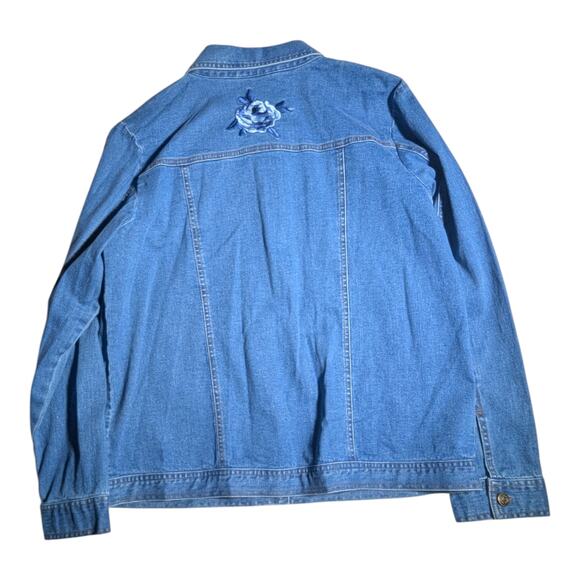 Vtg 1990s Denim & Co Blue Rose Floral Embroidered Stretch Jean Jacket Sz M - Picture 2 of 4
